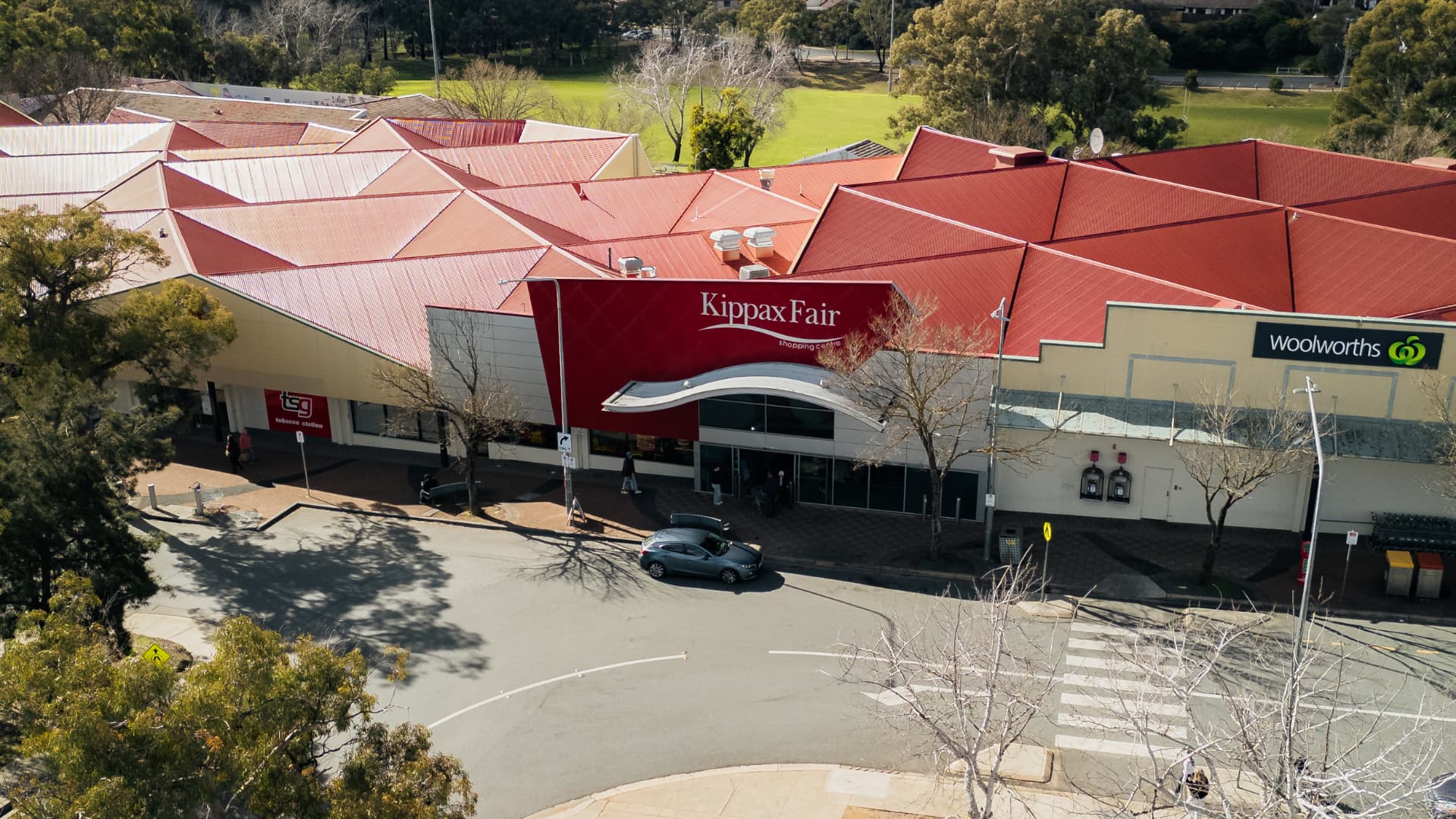 Aerial view of Kippax Fair Shopping Centre in Holt, ACT